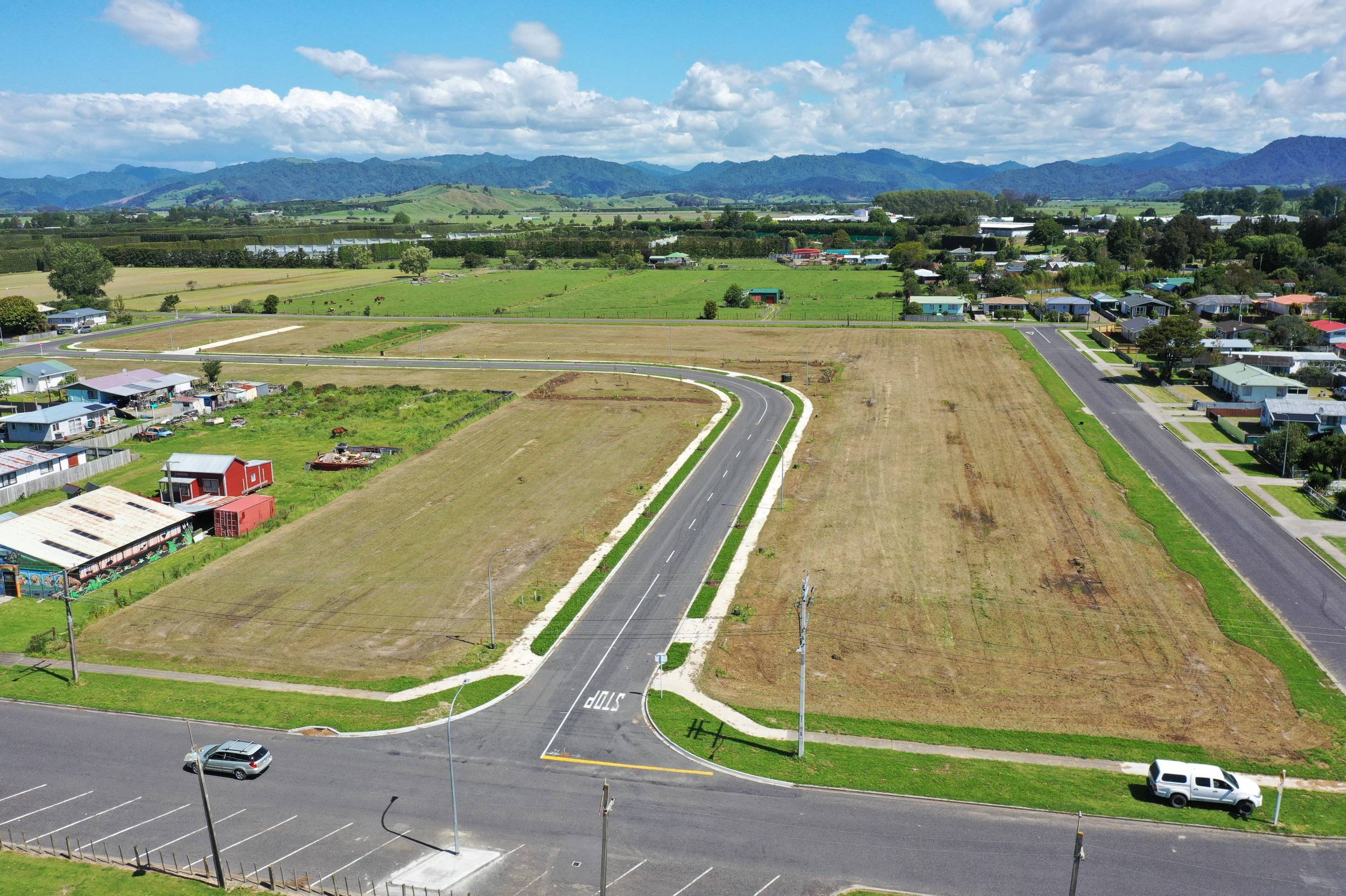 Pirirākau roads and sections with the Ōpōtiki hills beyond